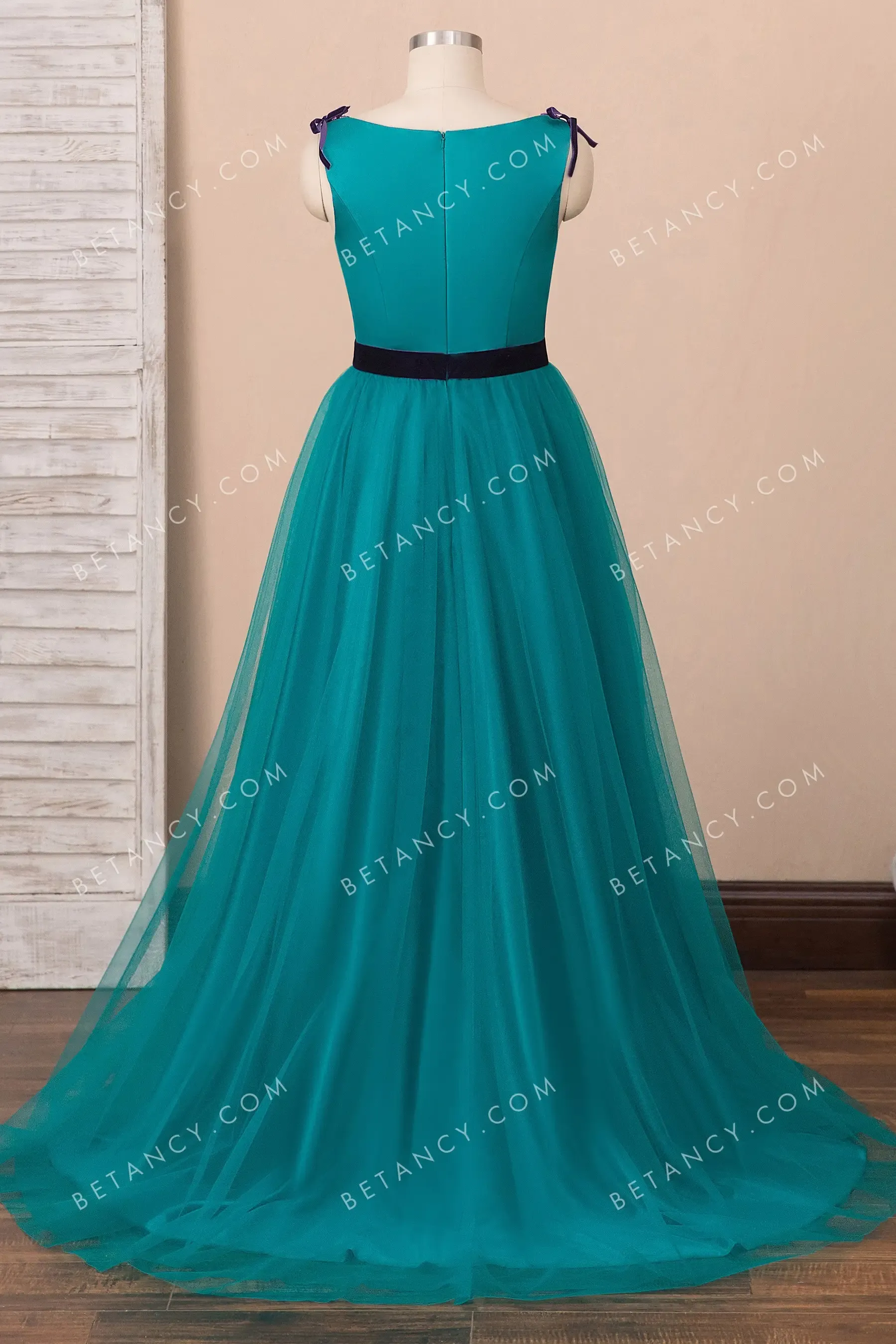 3D Flowers Butterflies Embellished Teal Formal Dress