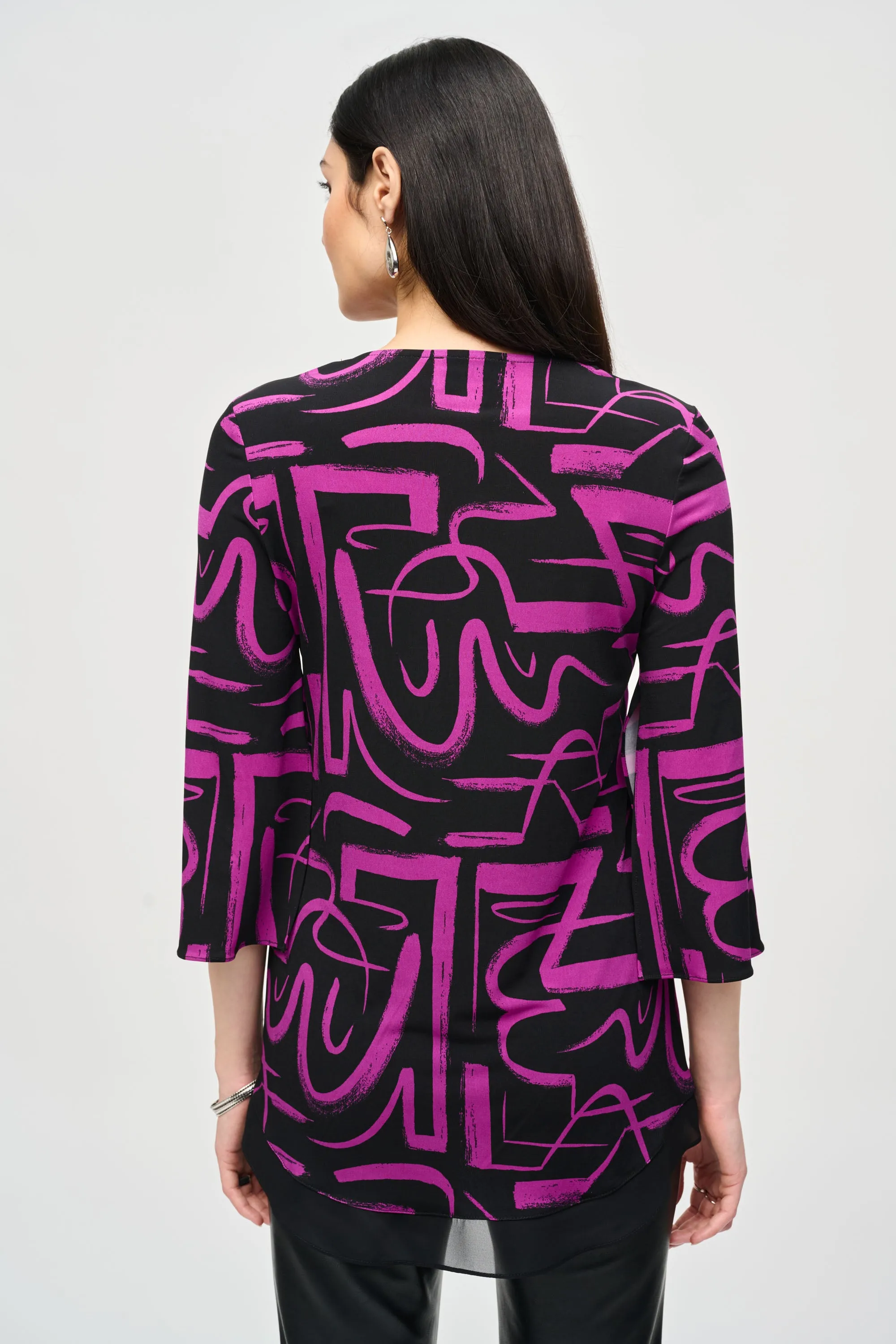 Abstract Print V-Neck Top