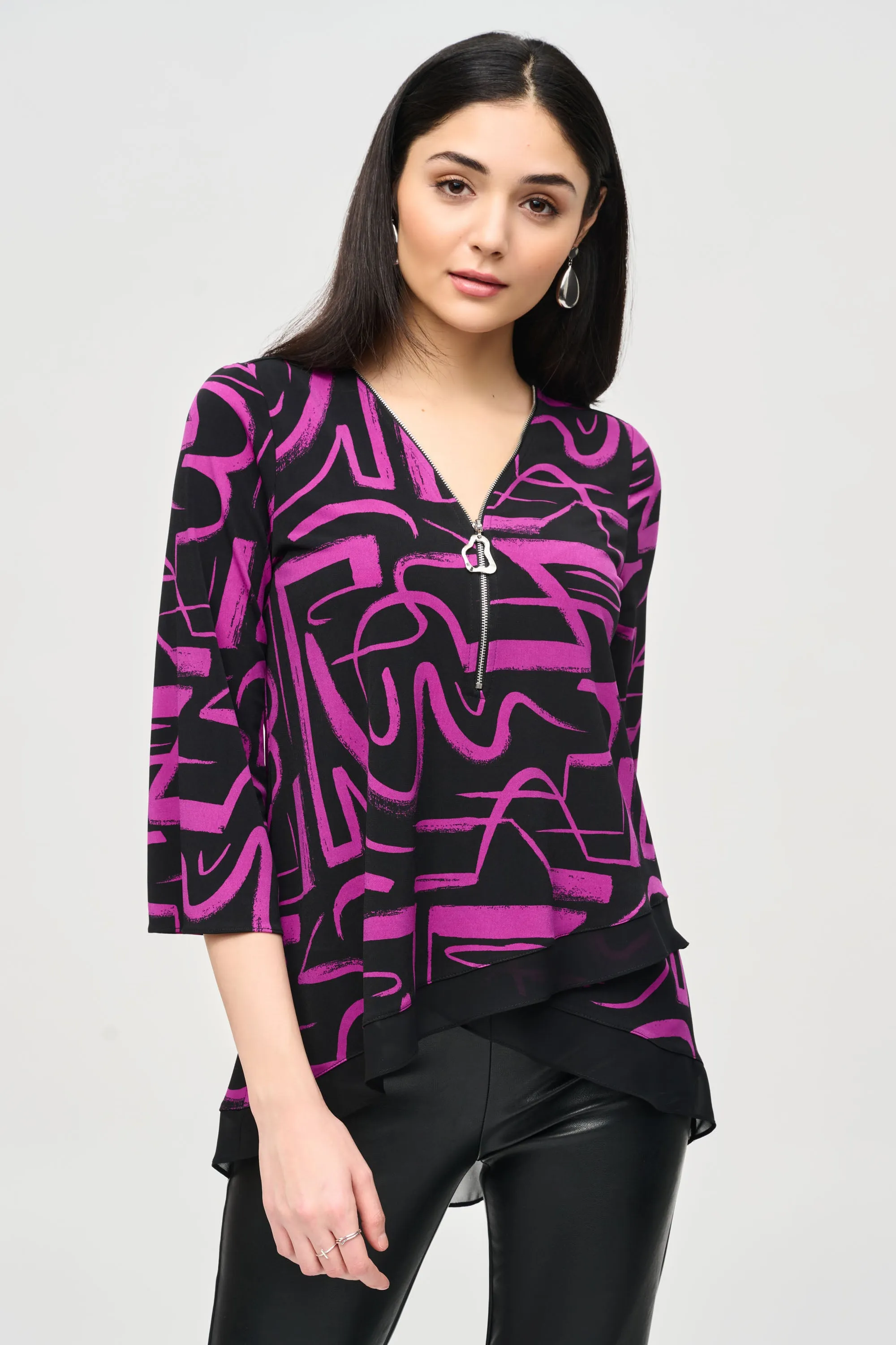 Abstract Print V-Neck Top