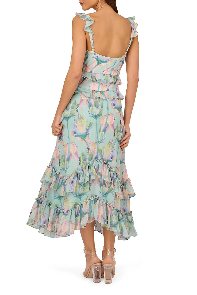 Adrianna Papell ADAE211173 High Low Floral Print Formal Prom Dress