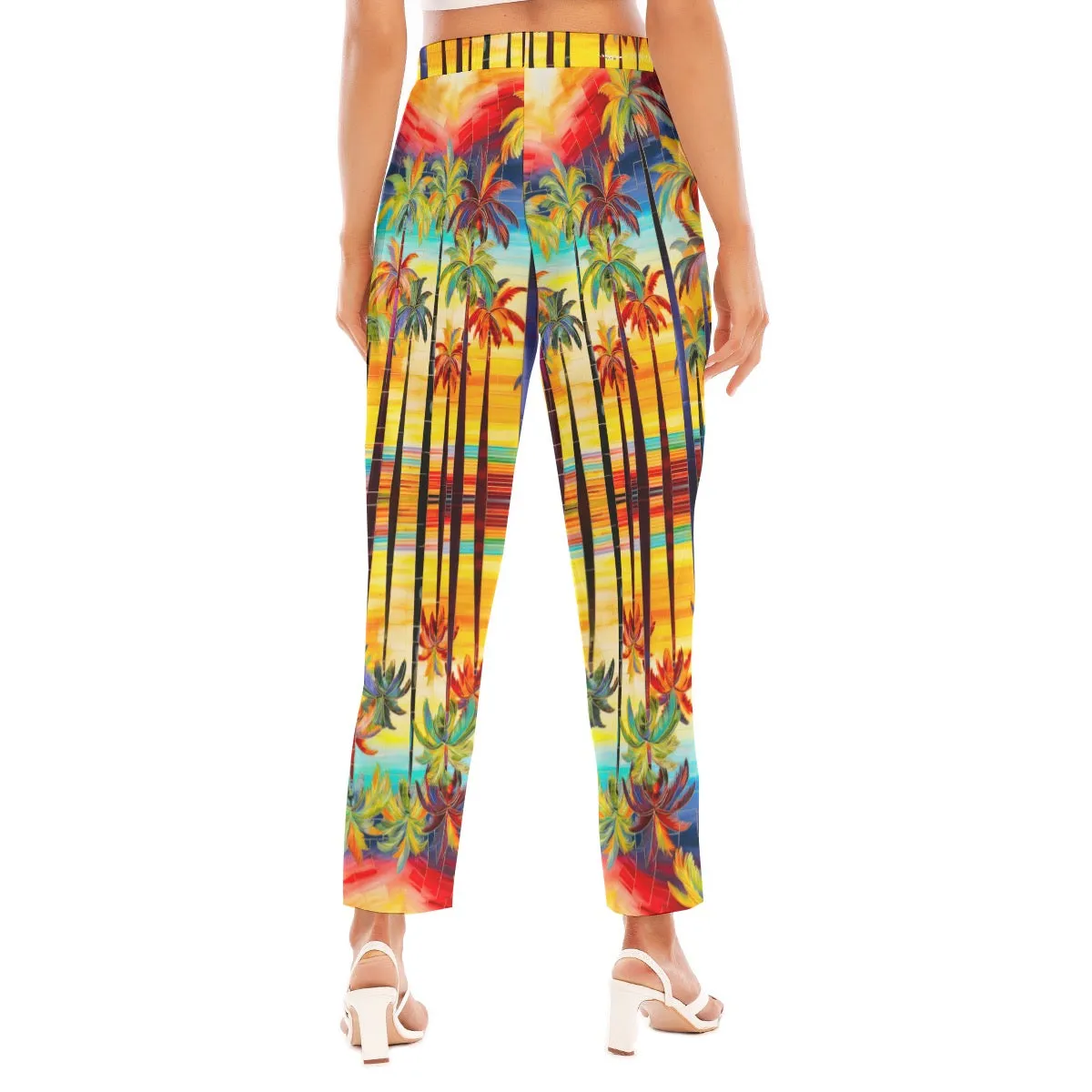 All-Over Print Women's Loose Straight-leg Pants summer Palm