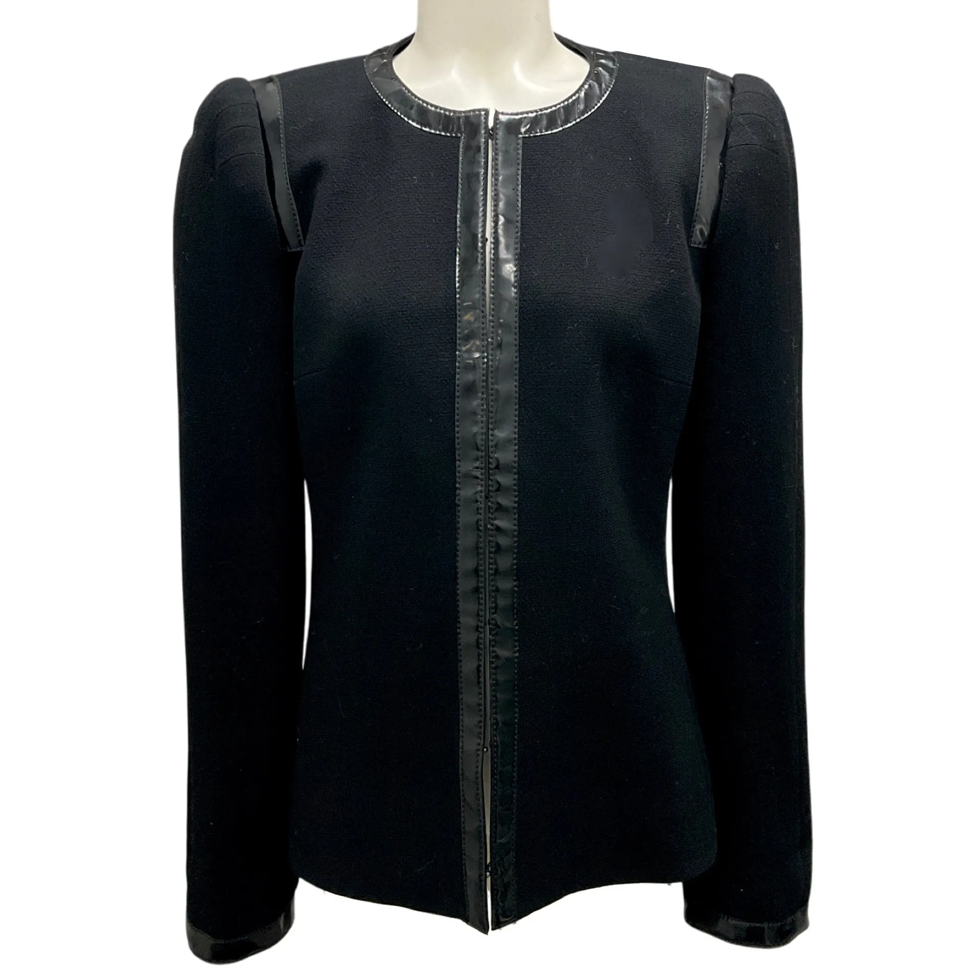 Andrew Gn Black Patent Leather Trimmed Wool Jacket