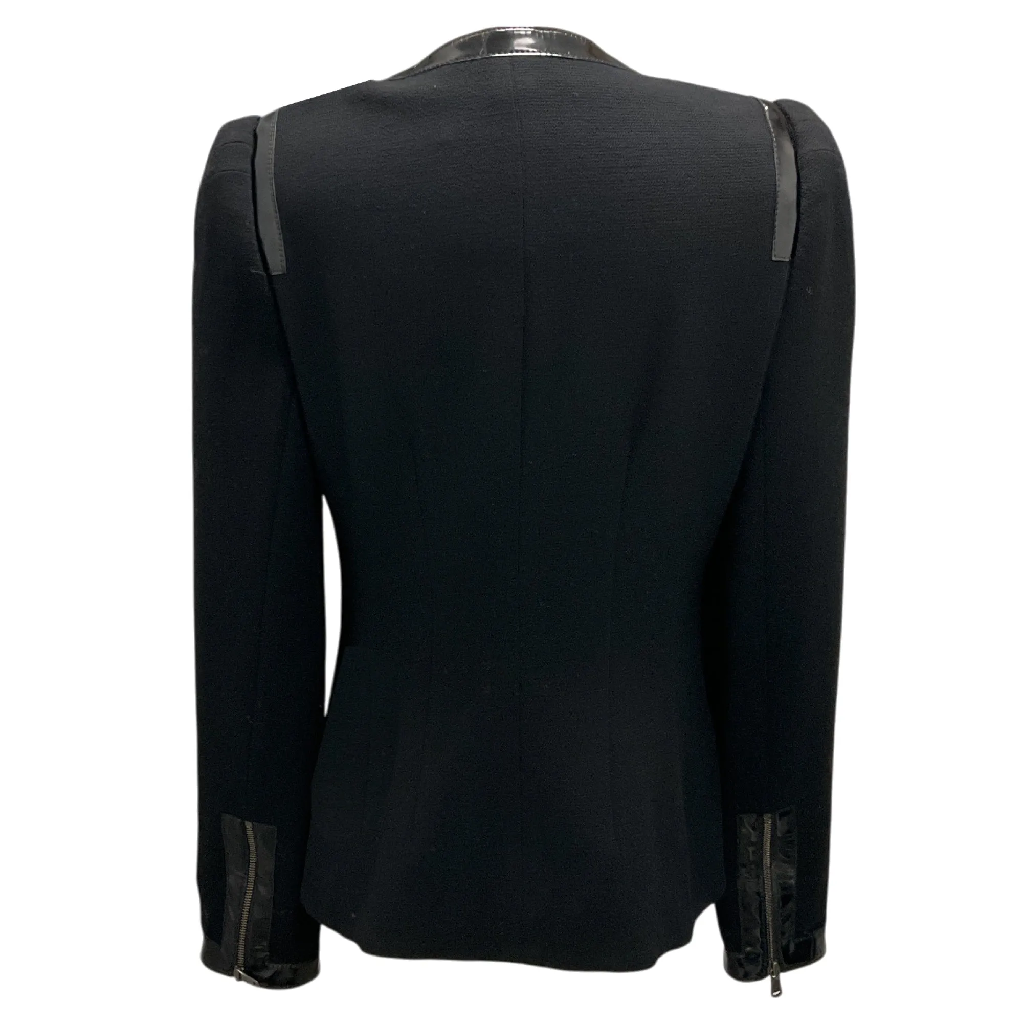 Andrew Gn Black Patent Leather Trimmed Wool Jacket