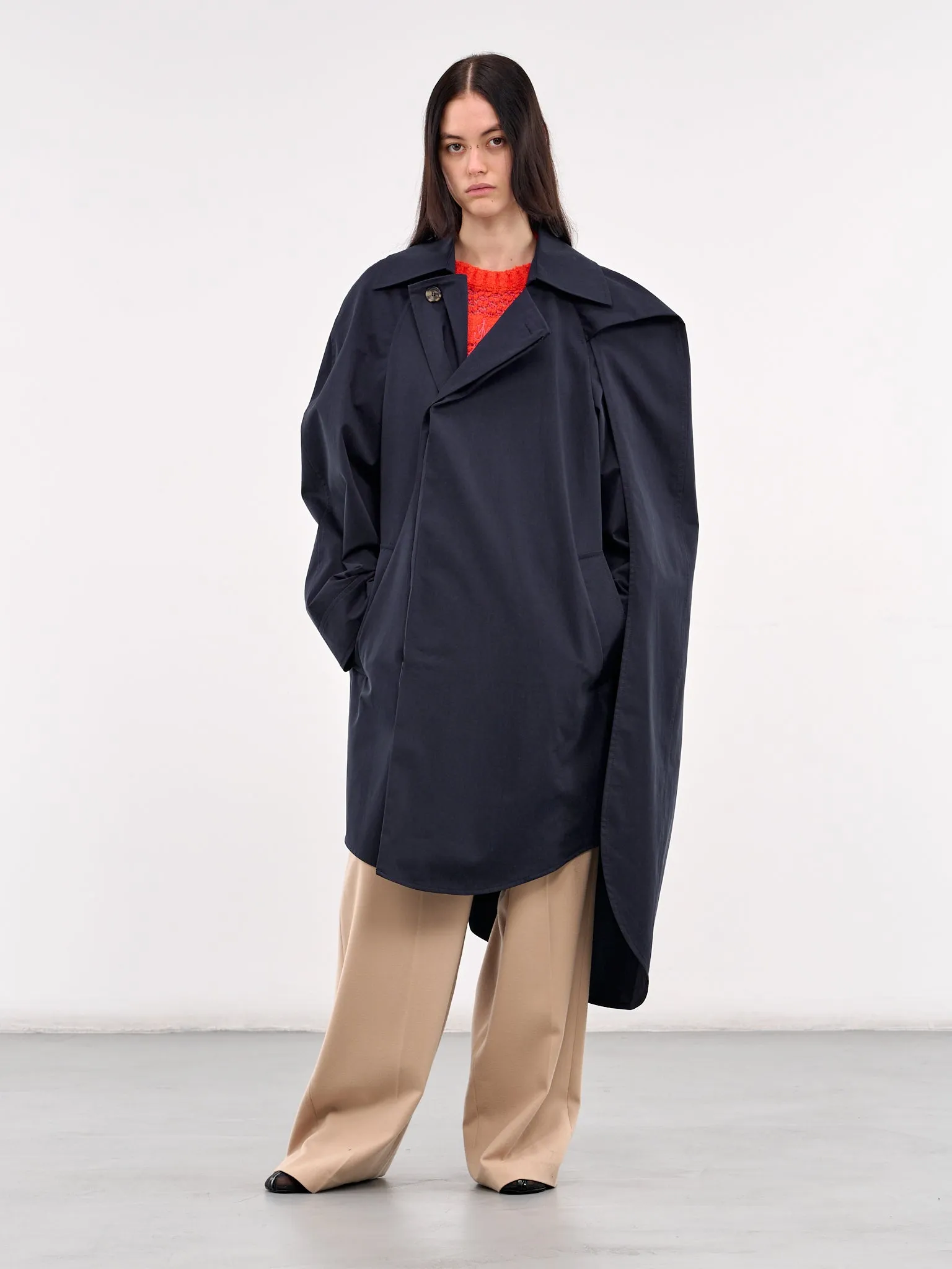 Asymmetric Cape Trench Coat (CO0327-PG0289-BRIGHT-NAVY)