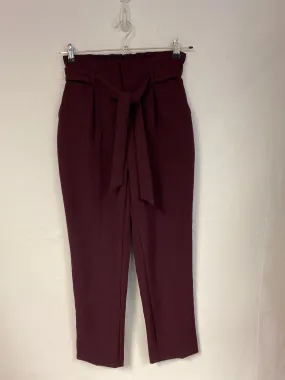 Aubergine paperbag trousers with belt, New Look, Size 8 (Elastane, Polyester)