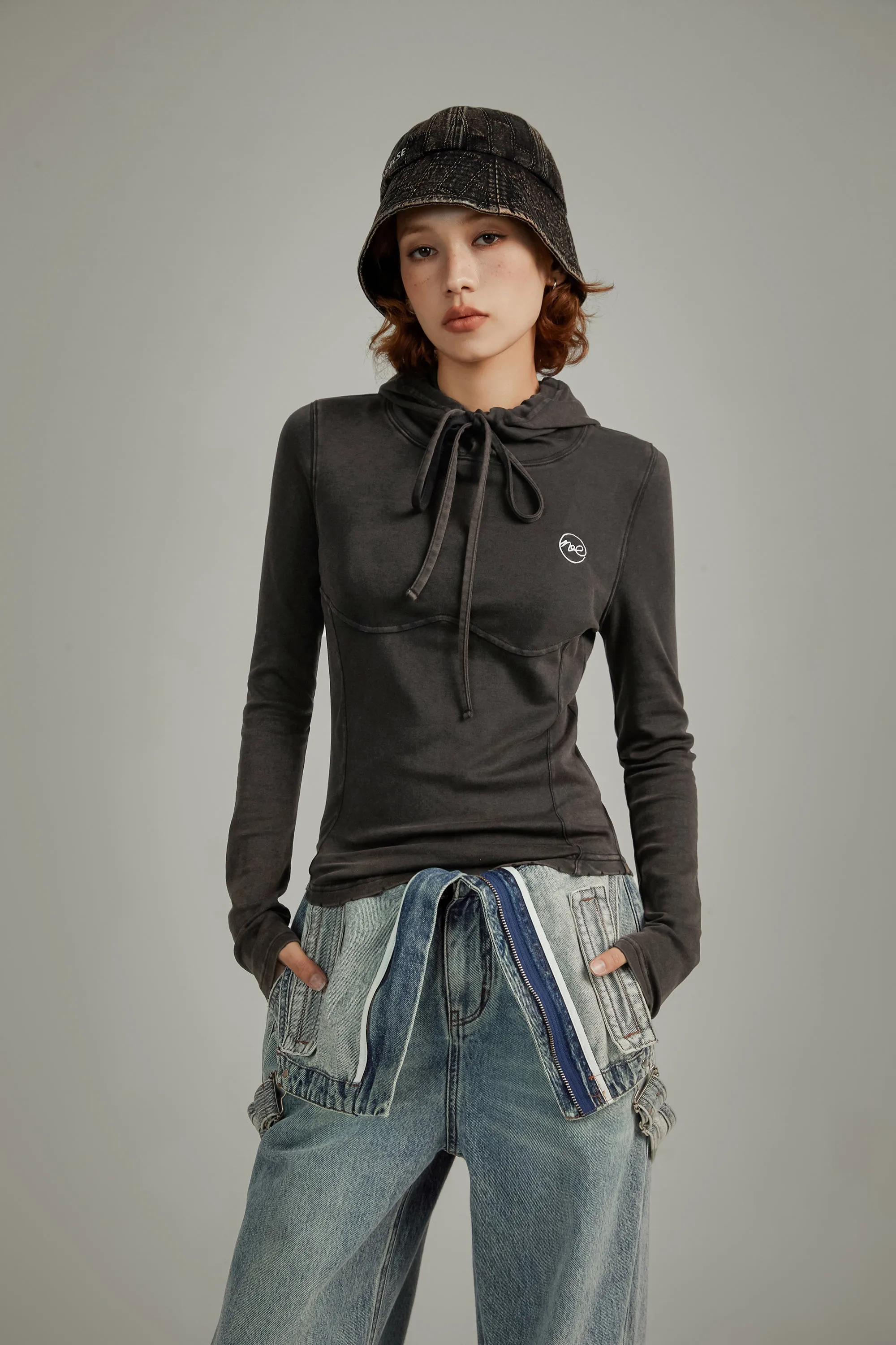 Basic Corset Slim Long Sleeve Hoodie