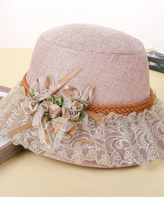 Beautiful Pink Lace Patchwork Floral Linen Floppy Sun Hat LY518