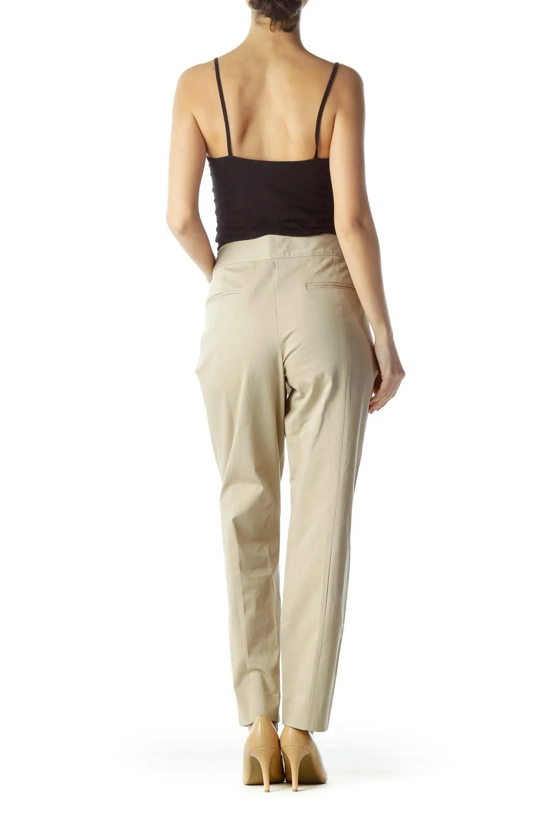 Beige Classic Straight-Leg Pants