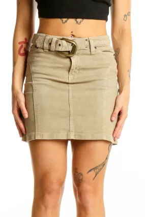 Beige Denim Mini Skirt with Belt