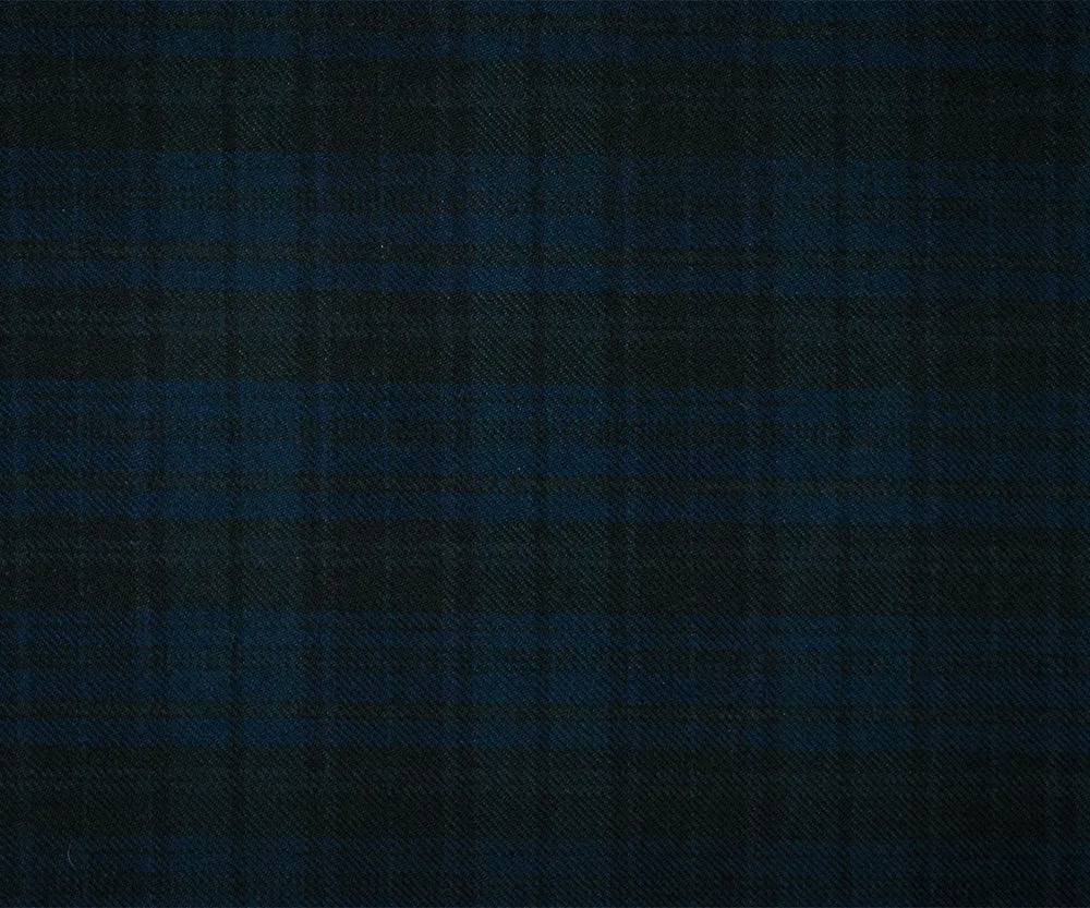 Black-Blue Wool-Polyester Plaid Twill Suiting Woven Fabric