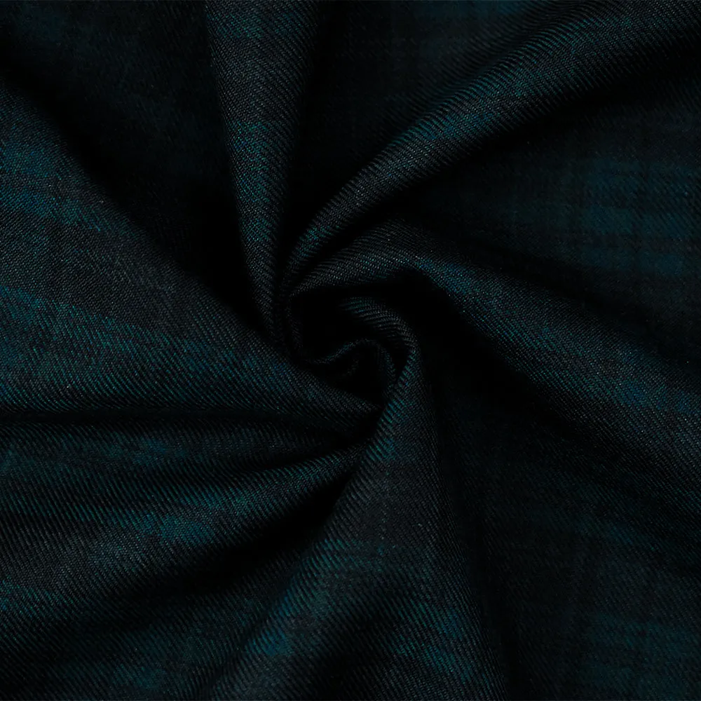 Black-Blue Wool-Polyester Plaid Twill Suiting Woven Fabric