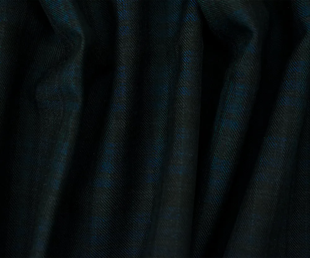 Black-Blue Wool-Polyester Plaid Twill Suiting Woven Fabric