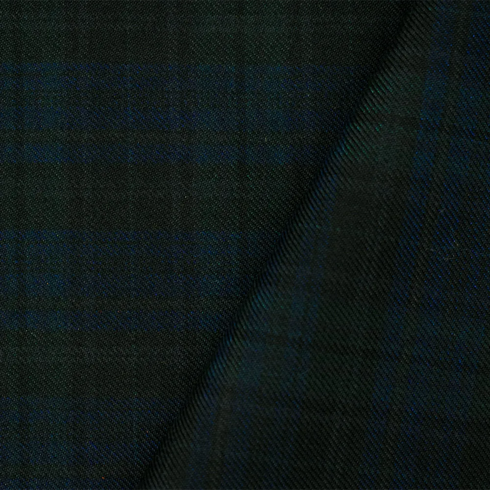 Black-Blue Wool-Polyester Plaid Twill Suiting Woven Fabric