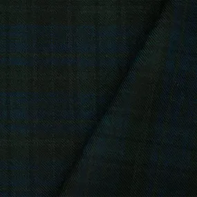 Black-Blue Wool-Polyester Plaid Twill Suiting Woven Fabric