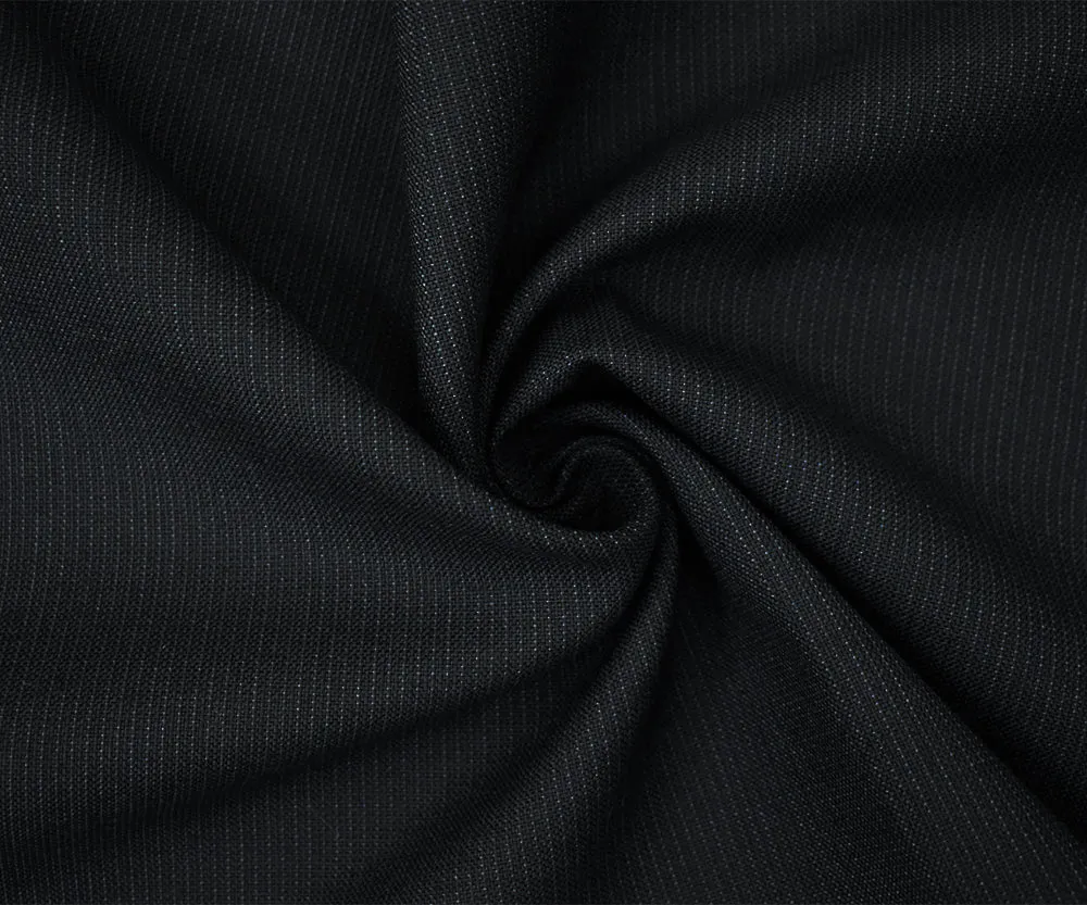 Black-Cool Gray Wool-Poly Stripe Woven Dobby Suiting Fabric