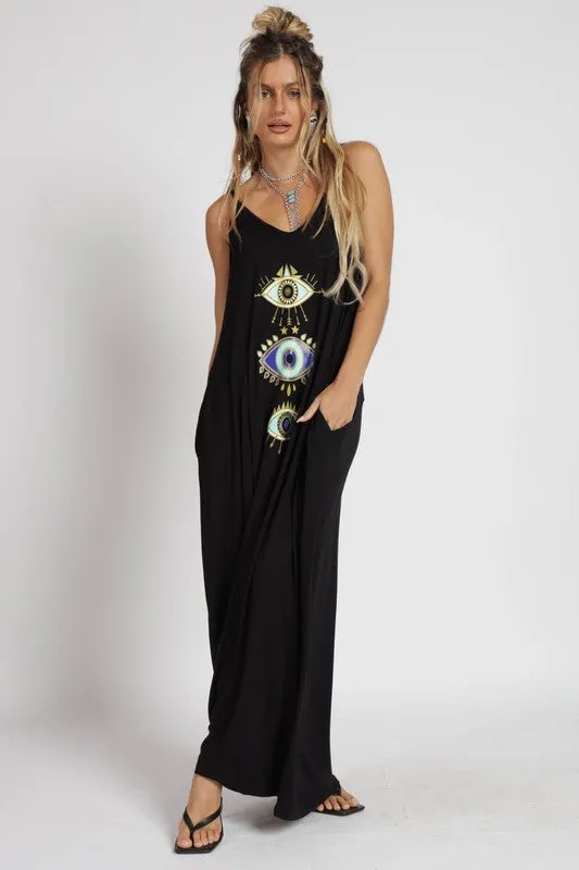 Black Evil Eyes Maxi Dress