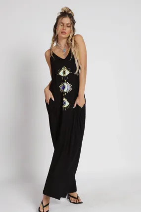 Black Evil Eyes Maxi Dress