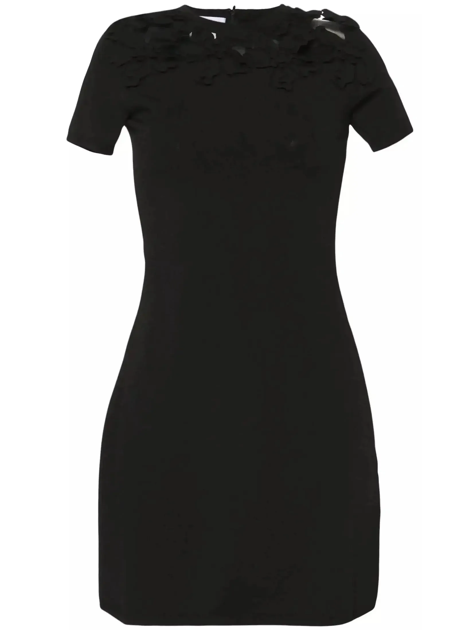 Black Floral-Appliqué Cotton Mini Dress