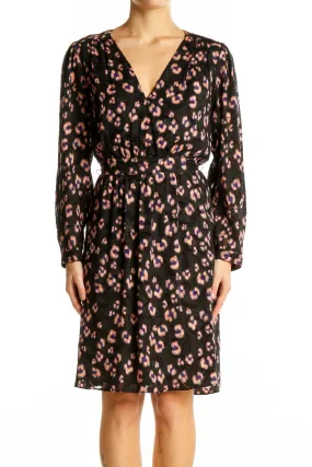 Black Floral Print Wrap Dress