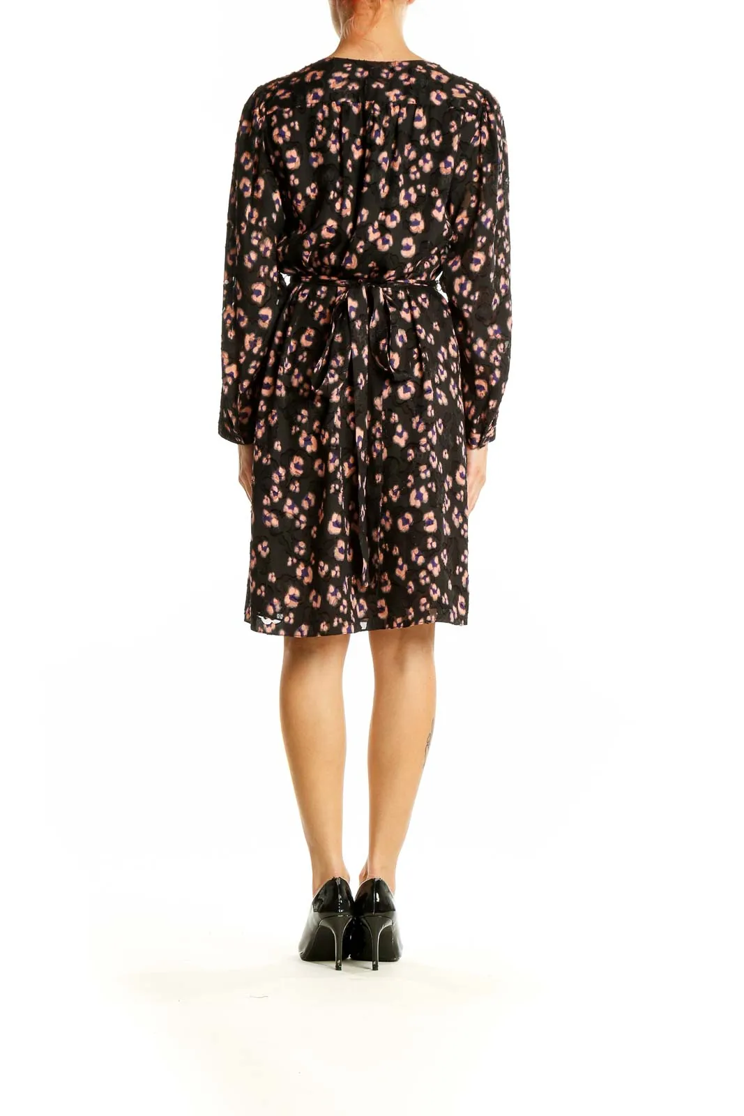 Black Floral Print Wrap Dress