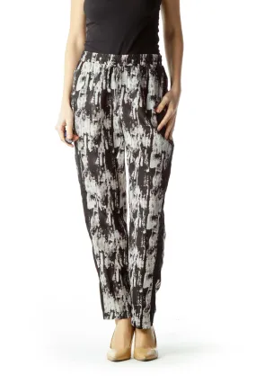 Black Gray Print Straight Leg Pants