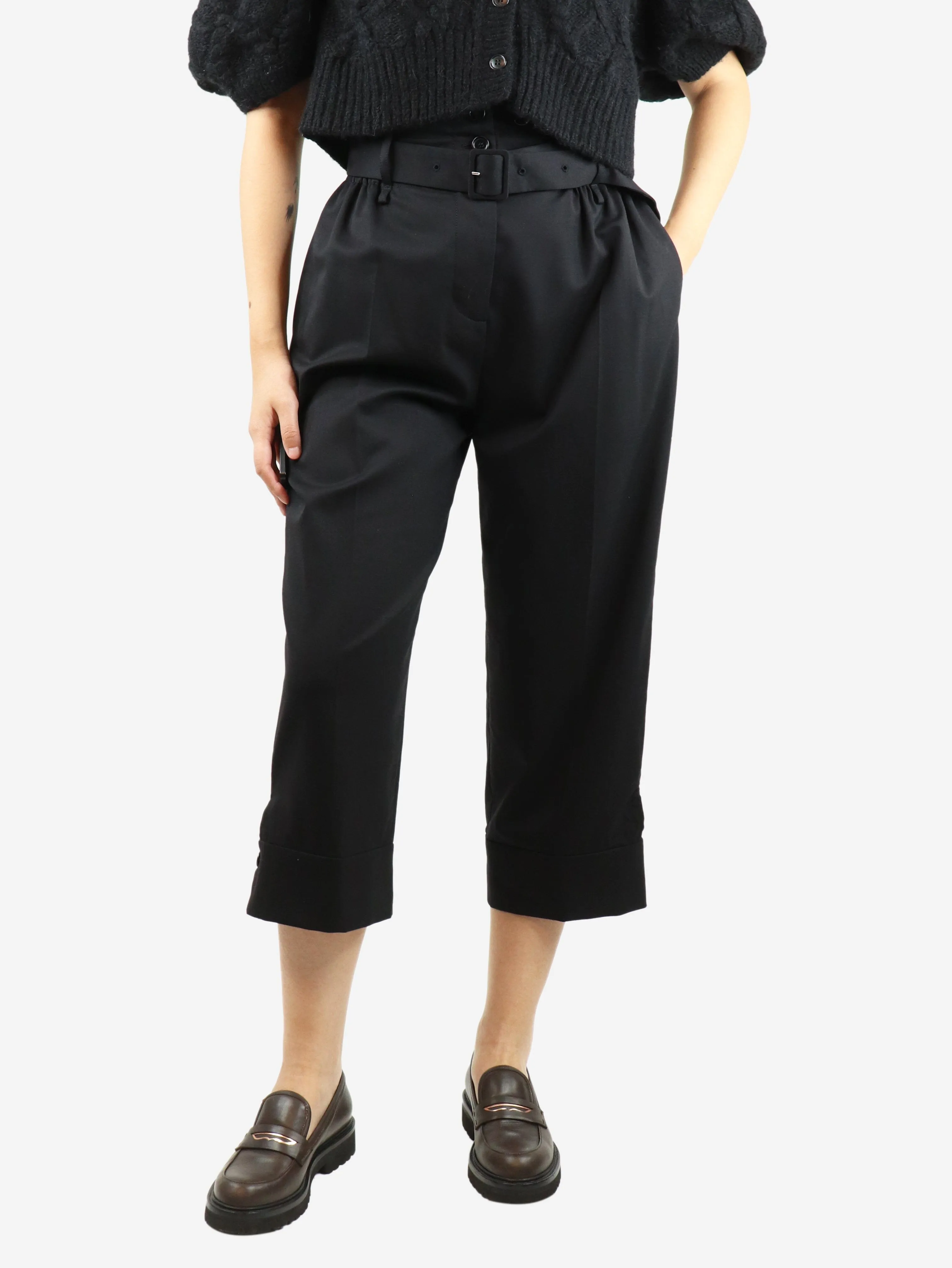 Black paperbag wool trousers - size UK 10