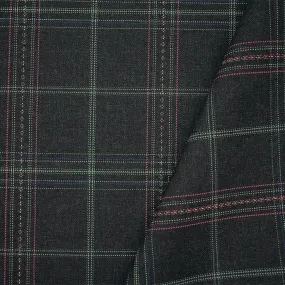 Black-Pink-Multi Wool-Poly Plaid Pattern Twill Suiting Woven Fabric