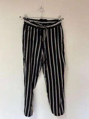 Black, white and brown striped paperbag trousers, Papaya, Size 10 (Viscose)