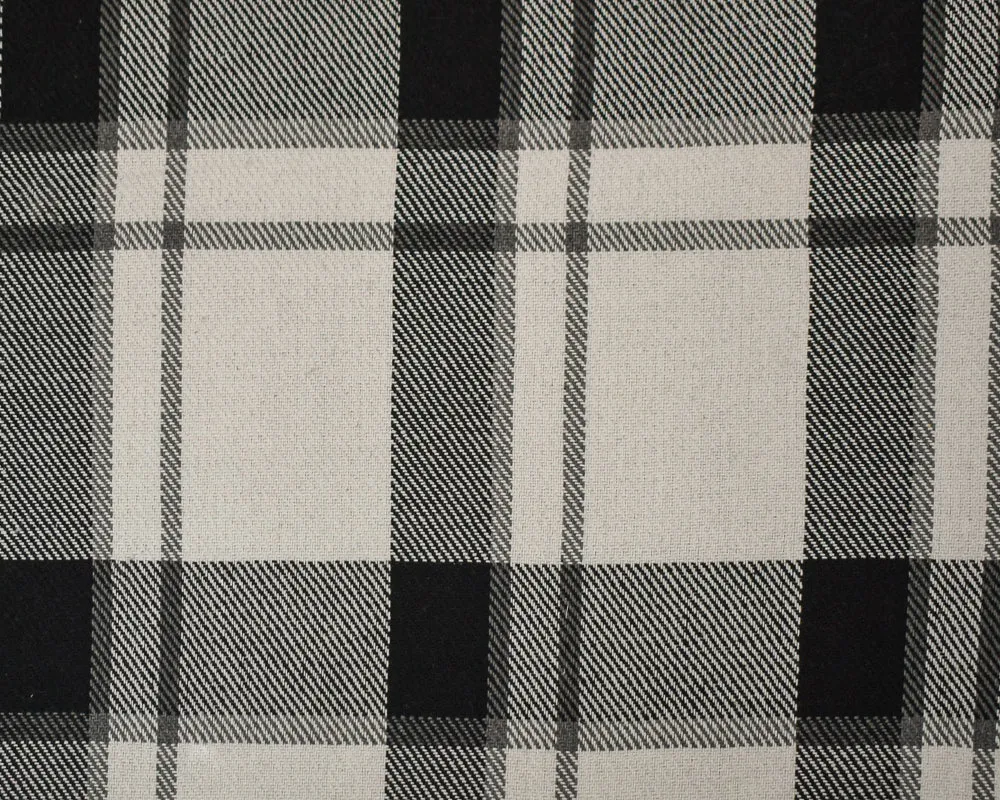 Black-White-Gray Melton Poly-Wool Single Sided Brushed Plaid Woven Fabric