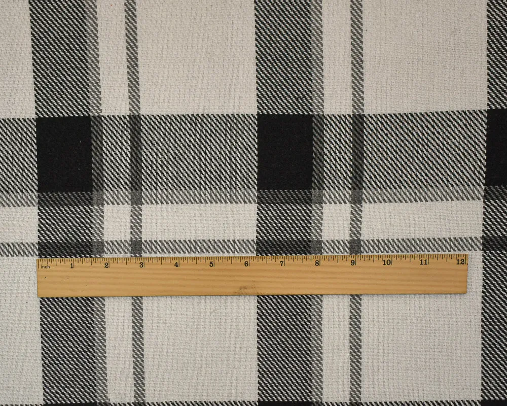 Black-White-Gray Melton Poly-Wool Single Sided Brushed Plaid Woven Fabric