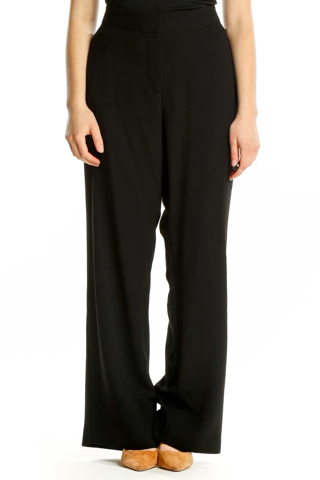 Black Wide-Leg Polyester Pants