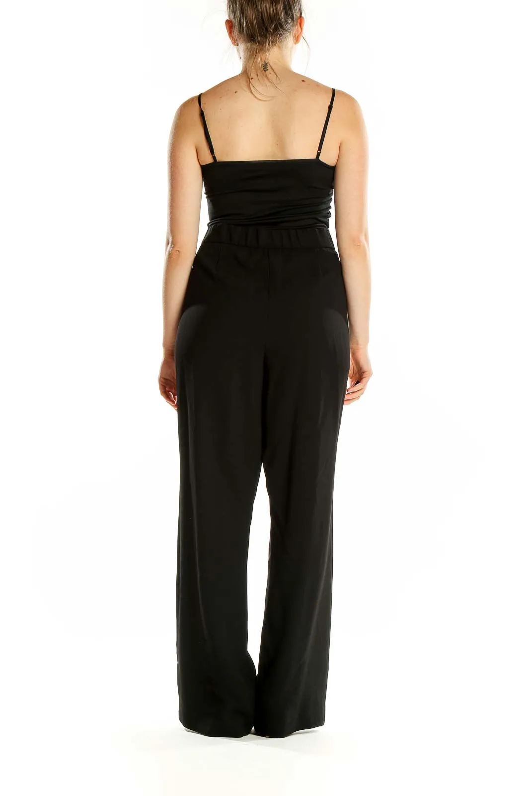 Black Wide-Leg Polyester Pants