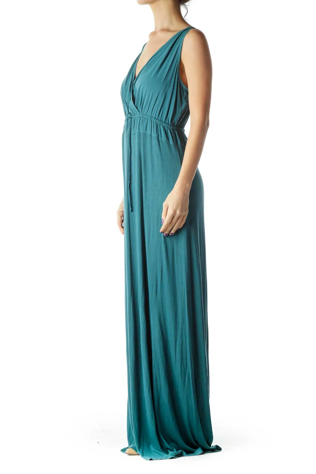 Blue V-Neck Maxi Dress