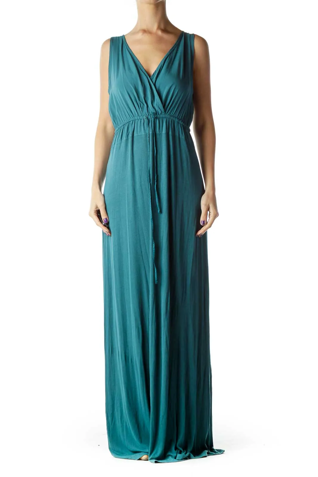 Blue V-Neck Maxi Dress