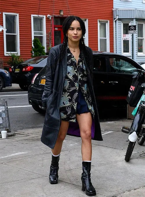 Bold Long Leather Coat worn by Zoë Kravitz