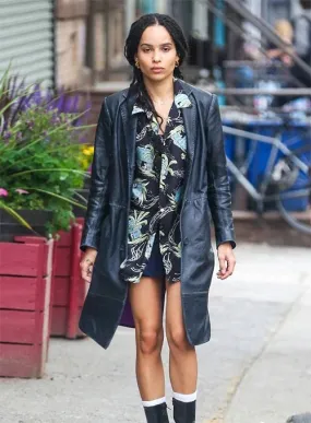 Bold Long Leather Coat worn by Zoë Kravitz