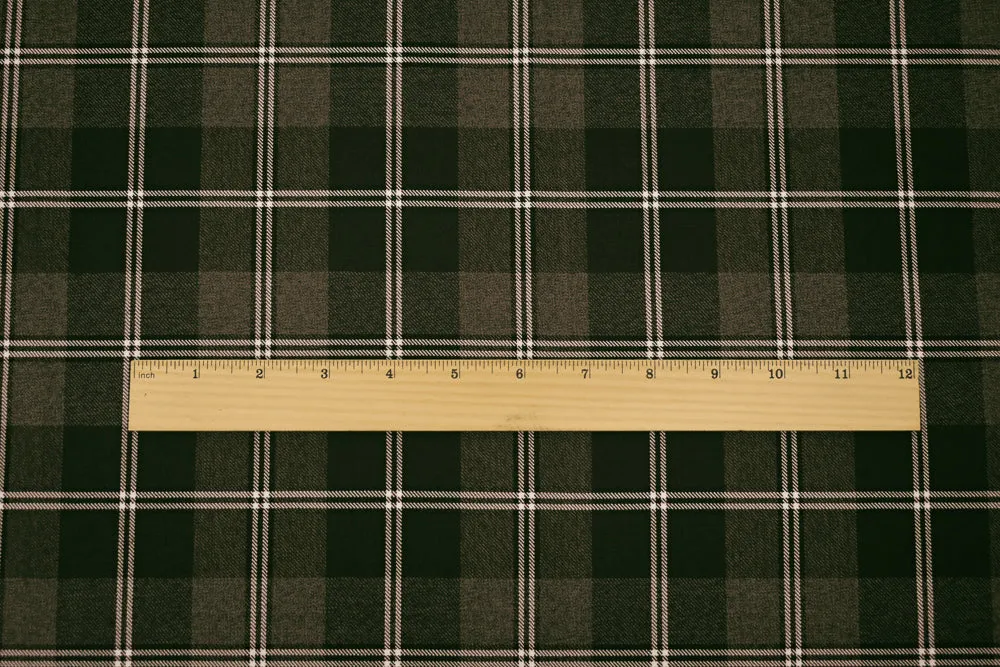 Brown-Black-White Wool Poly Plaid Woven Twill Suiting Fabric