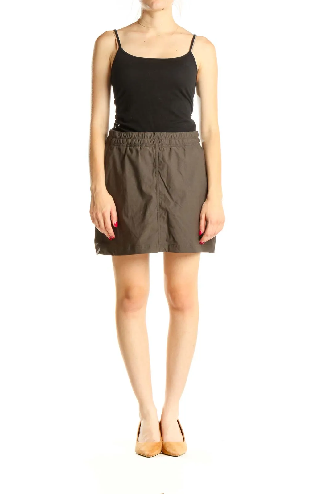 Brown Solid Activewear A-Line Skirt