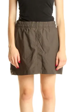 Brown Solid Activewear A-Line Skirt