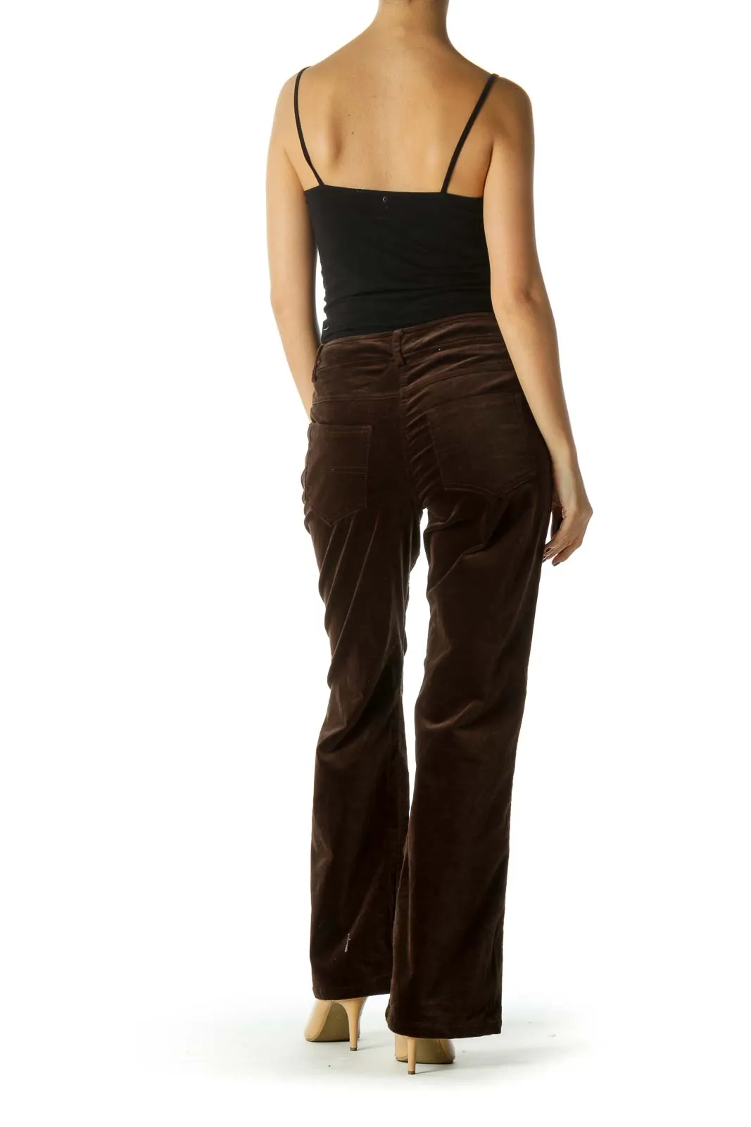 Brown Velvet Gold Hardware Straight Leg Pants