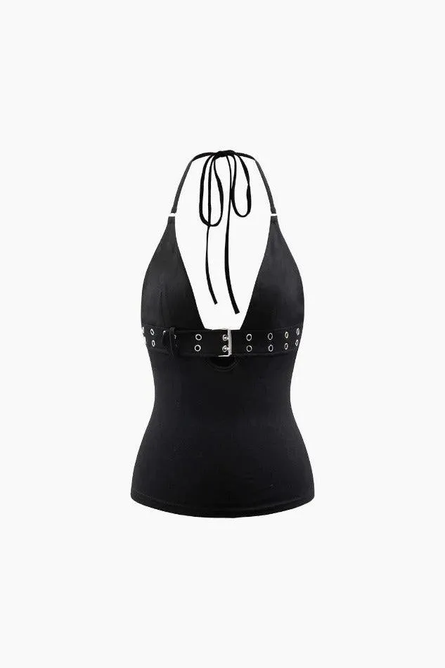 Buckle V-neck Halter Top