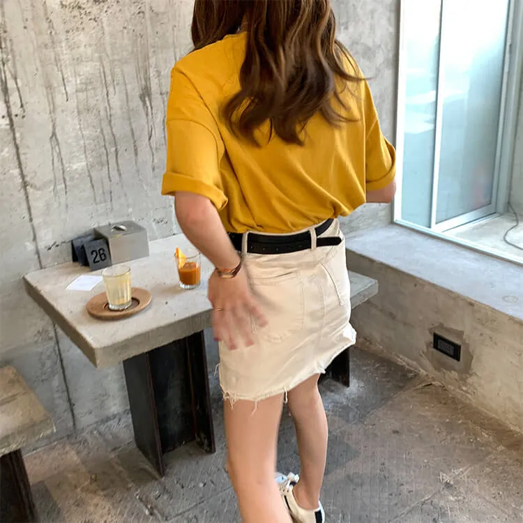 Casual Beige High Waist Stretch Mini Skirts