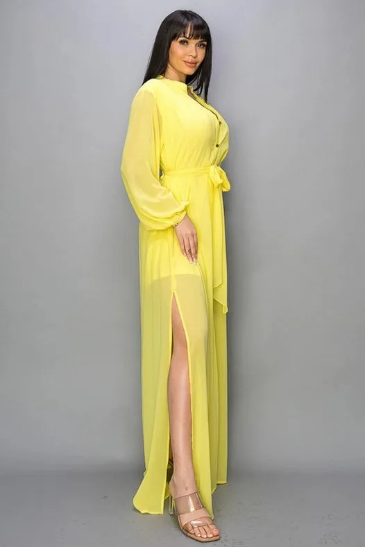 Chiffon Center Slit Button Down Maxi Dress