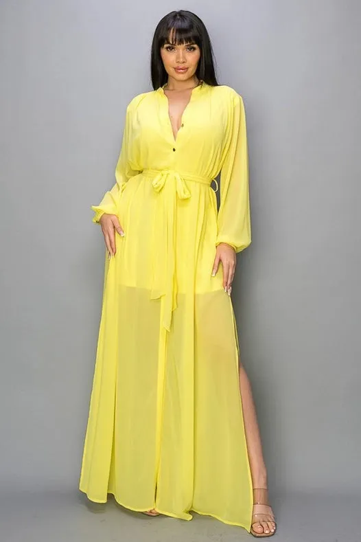 Chiffon Center Slit Button Down Maxi Dress