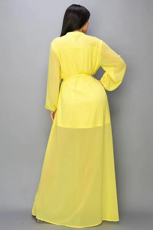 Chiffon Center Slit Button Down Maxi Dress