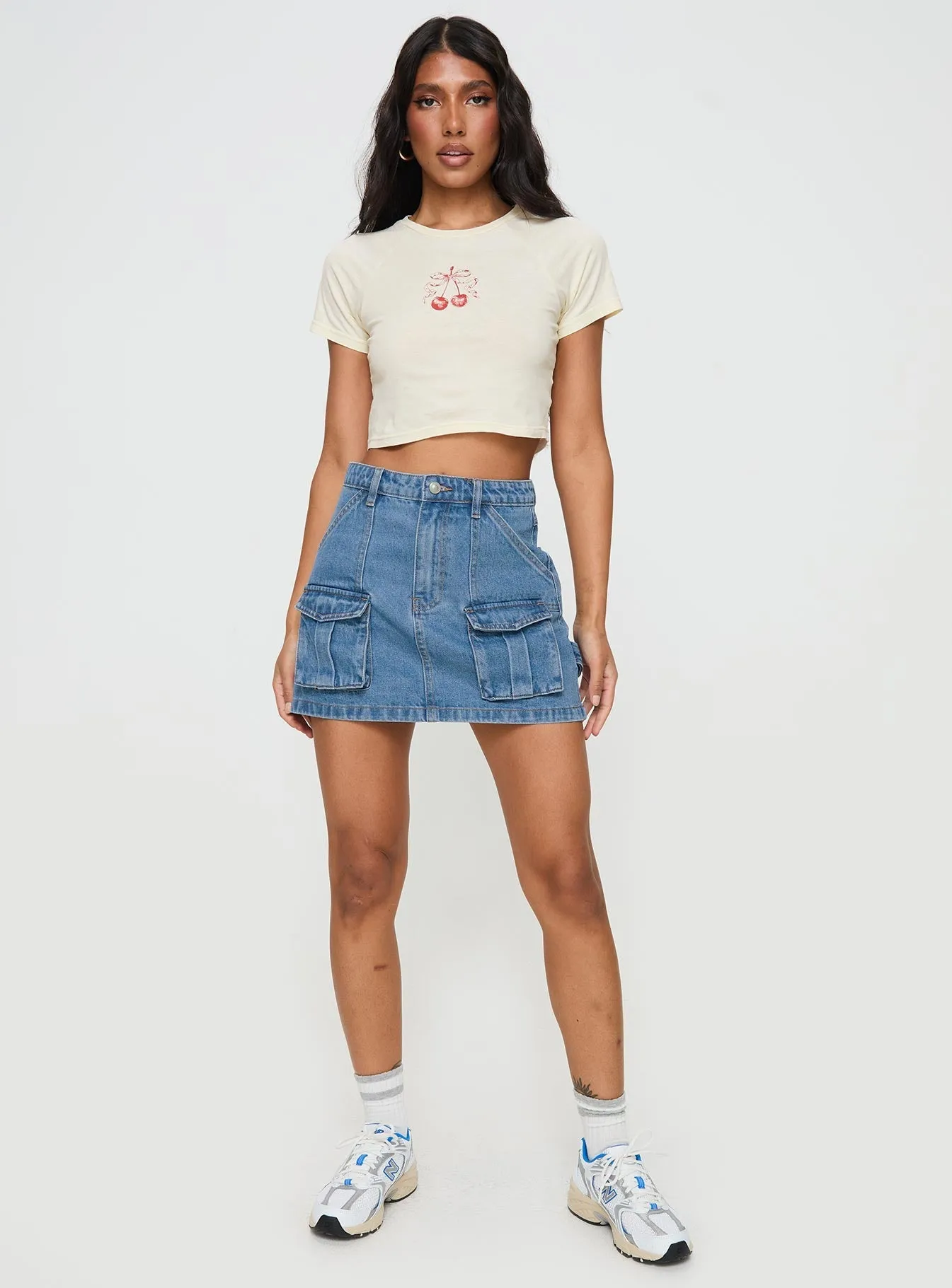 Chillders Denim Mini Skirt Mid Wash Petite