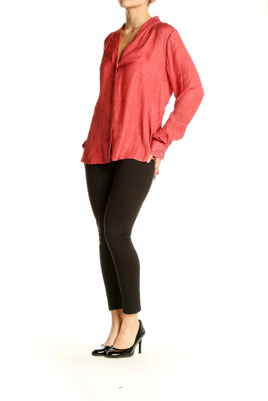 Coral Textured V-Neck Blouse