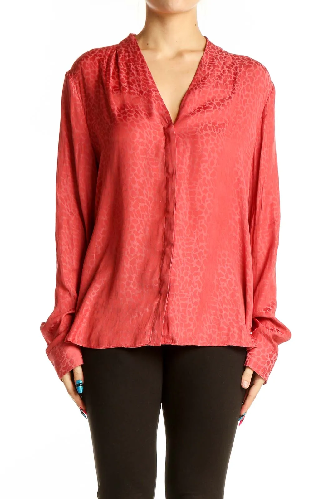 Coral Textured V-Neck Blouse