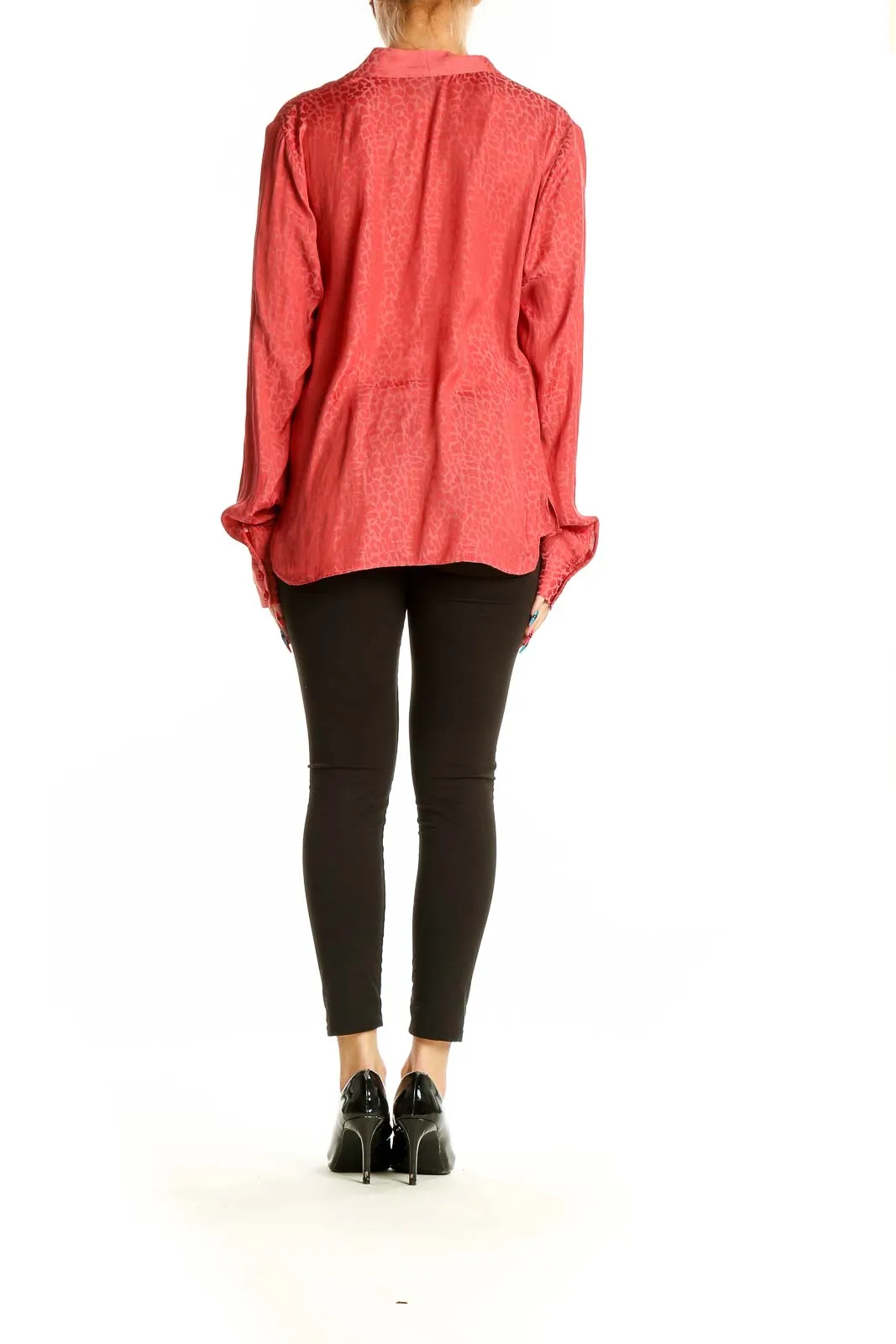 Coral Textured V-Neck Blouse