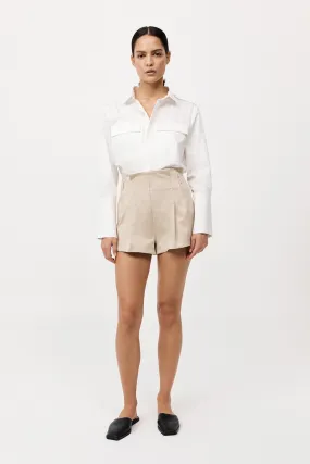 Cotton Paperbag Waist Shorts - Champagne